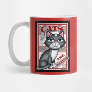Cute Gray and White Kitty with Cats are Amazing Red Mug